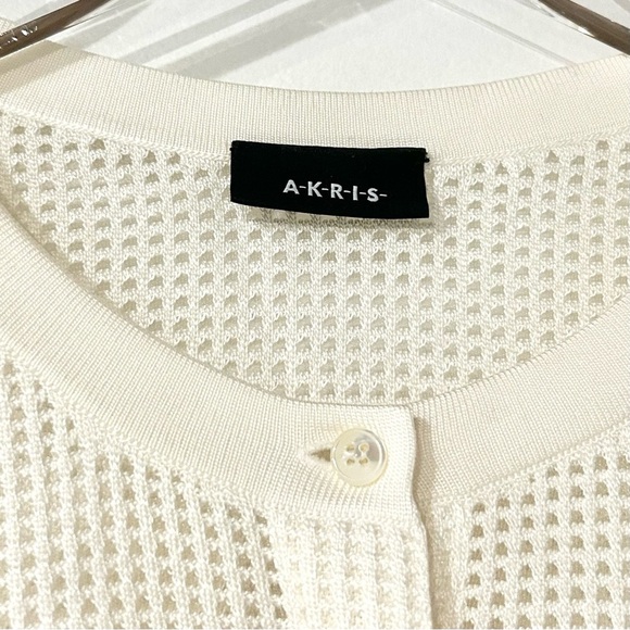 Akris Mulberry Silk Perforated Knit Cardigan in Cream 16 - Picture 4 of 6